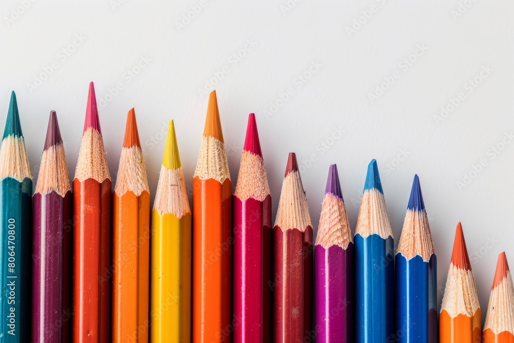 Colored pencils on a white background. Concept of drawing hobby, creativity and new ideas, learning Colored pencils on a white background. Concept of drawing hobby, creativity and new ideas, learning
