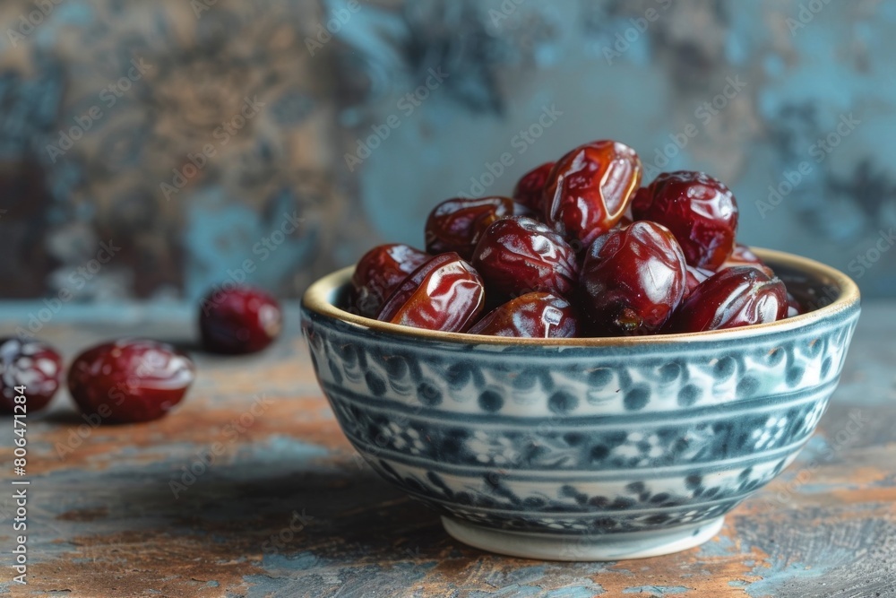 Dried dates in a bowl on a beautiful background. Dried dates in a bowl on a beautiful background.