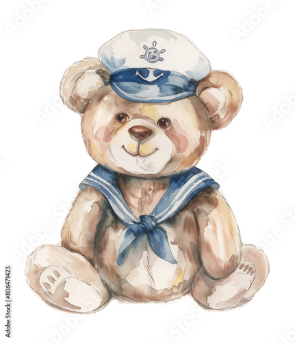 teddy bear sailor watercolor digital painting good quality