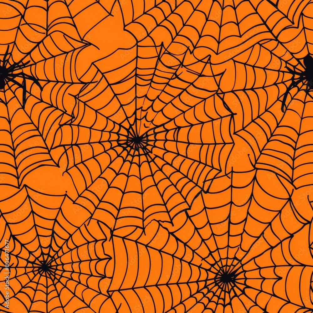 Obraz premium Illustration of a spider and cobwebs for Halloween. on white background. Seamless pattern 