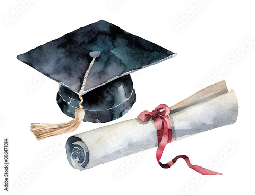 graduation hat watercolor digital painting good quality