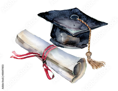 graduation hat watercolor digital painting good quality