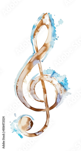 Treble clef key watercolor digital painting good quality