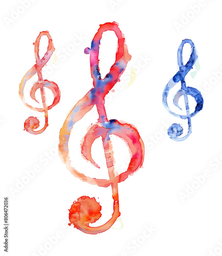 Treble clef key watercolor digital painting good quality