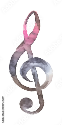 Treble clef key watercolor digital painting good quality