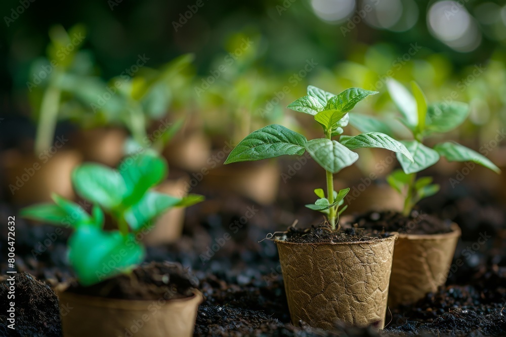 Seedlings for planting in disposable cups. A vibrant photo representing the concept of the spring planting season. Seedlings for planting in disposable cups. A vibrant photo representing the concept of the spring planting season.