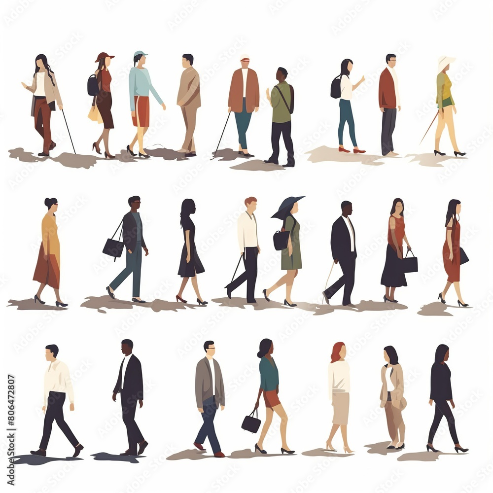Fototapeta premium A group of people walking down a street, some carrying handbags