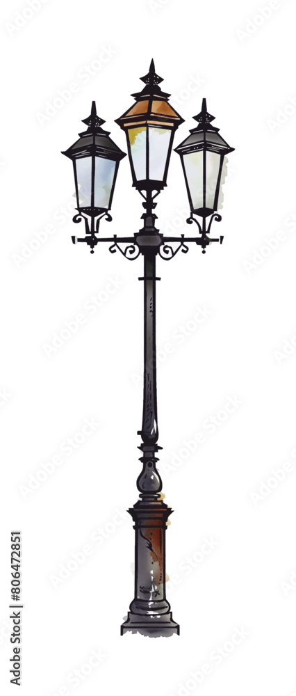 retro post lamp watercolor digital painting good quality retro post lamp watercolor digital painting good quality