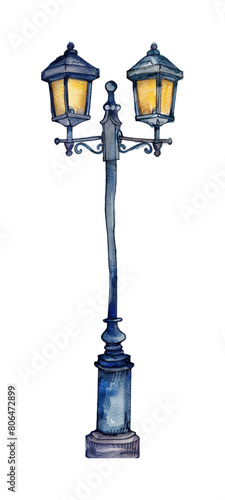 retro post lamp watercolor digital painting good quality