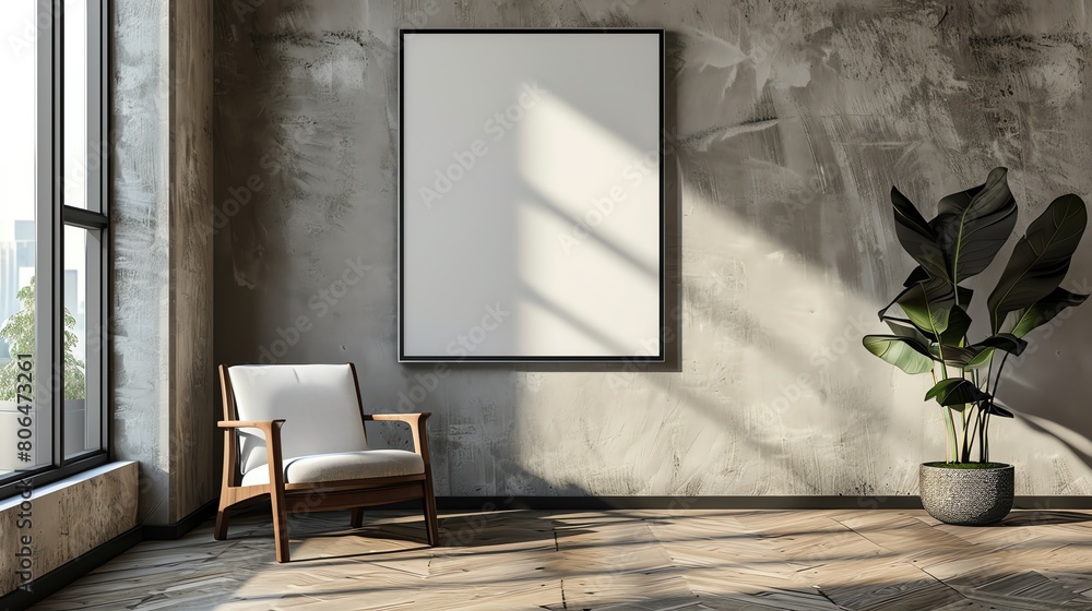 Decorating room with sofa set and empty frames for art Decorating room with sofa set and empty frames for art