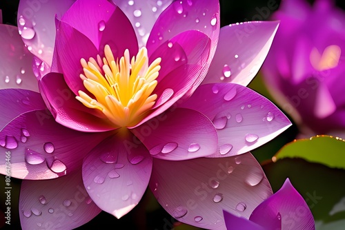  Tranquil image of lotus flowers in water  with sunlight filtering through  highlighting the delicate petals.