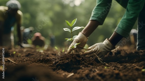Activists planting trees in deforested areas, the commitment to environmental conservation