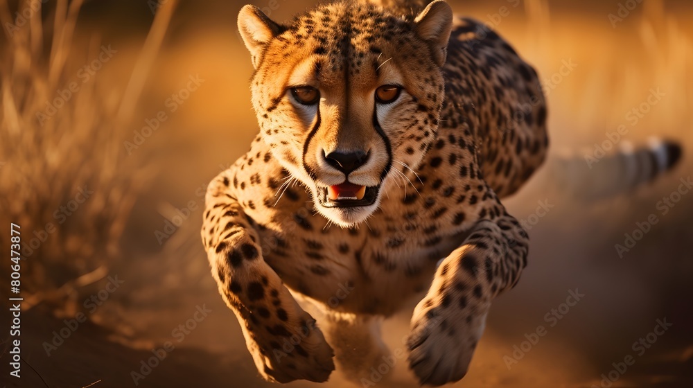 Naklejka premium Agile cheetah mid-sprint, muscles tense and fur rippling