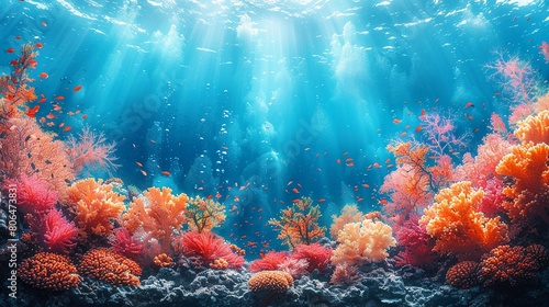 A colorful coral reef with many fish swimming around © DARIKA