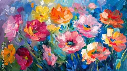 Beautiful background. Beautiful floral background. Colorful flowers. Oil painting. Abstract art background.