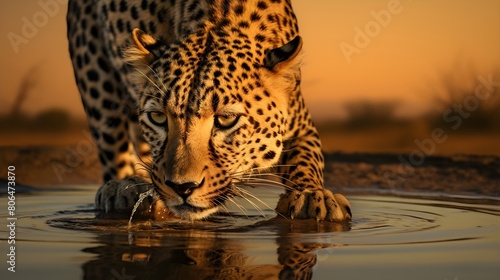 Agile cheetah pausing to hydrate photo