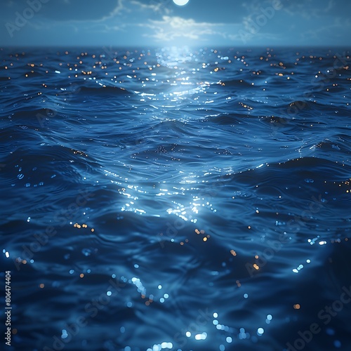 Rippling water  Dark blue water with overlapping ripples and reflections of the moon or city lights