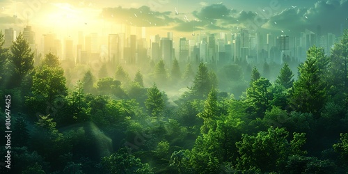 Wallpaper Mural A lush green forest with a city in the background Torontodigital.ca