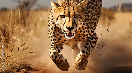 Cheetah sprinting across the savannah