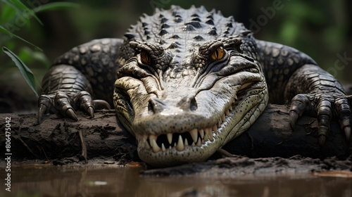 Crocodile basking on a riverbank © Visual Aurora