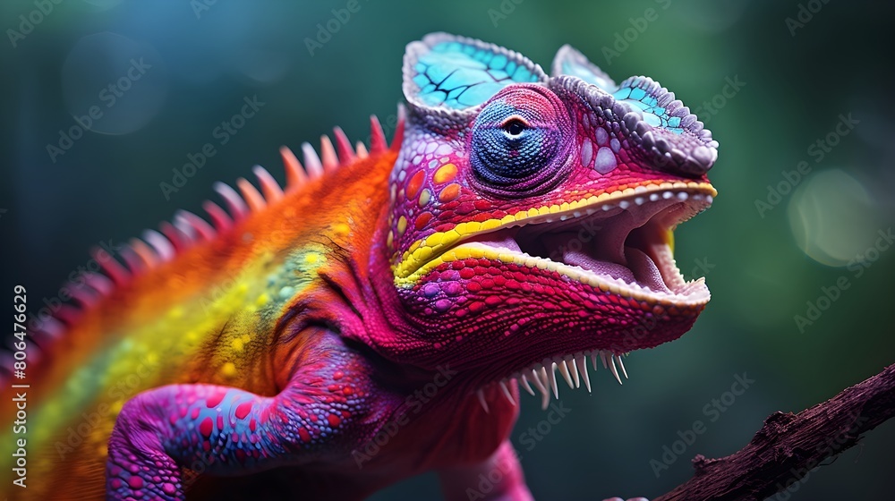 Goofy chameleon showcasing its color-changing skills