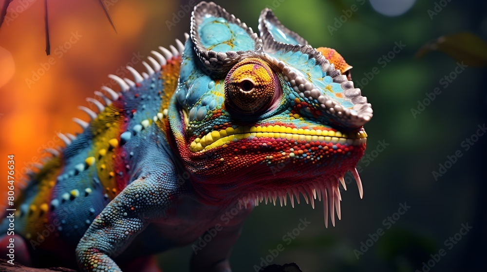 Fototapeta premium Goofy chameleon showcasing its color-changing skills