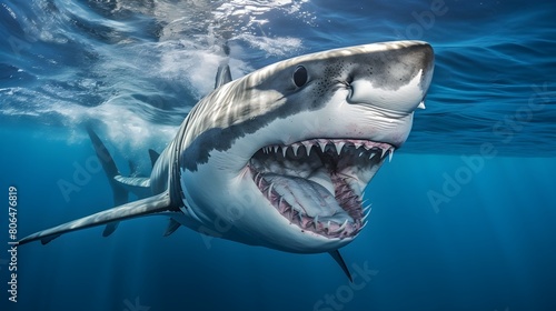 Great white shark gliding through the ocean