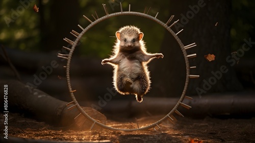 Hapless hedgehog attempting a cartwheel, spines akimbo photo
