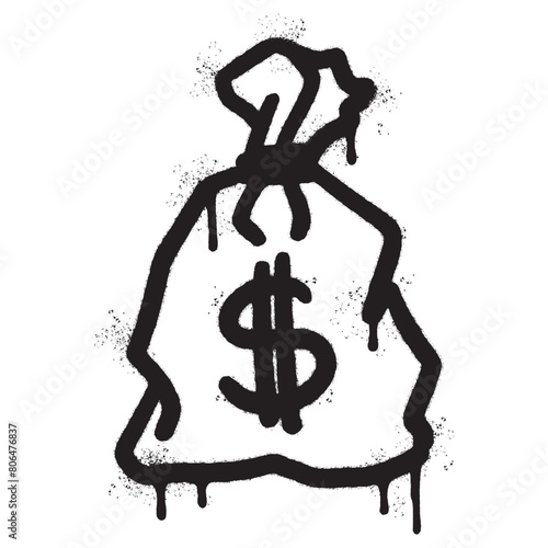 Spray Painted Graffiti Money Bag icon Sprayed isolated with a white background.