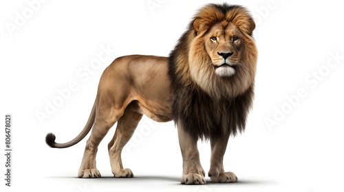 Majestic lion in regal pose, isolated on a pristine white background