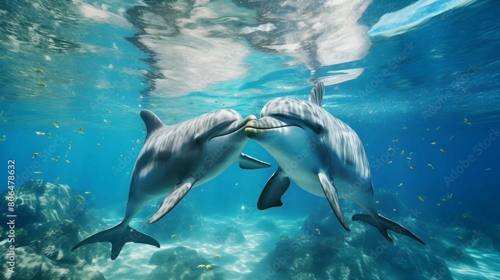 Obraz premium Playful dolphins dancing in the ocean,