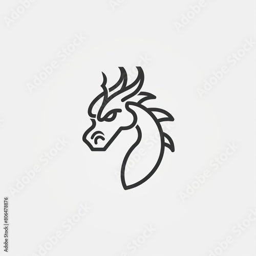 dragon head simple logo monoline style solid flat color © Tina