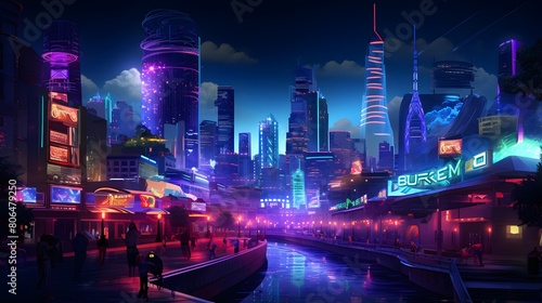 Night cityscape of Shanghai. Panoramic view of China.