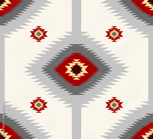 Navajo tribal ethnic Aztec  seamless pattern. South Western motif Mexican. Vector Navajo textile. Boho rug Woven carpet decor style. Design for Batik, fabric, clothing. Geometric ornament Indian.  