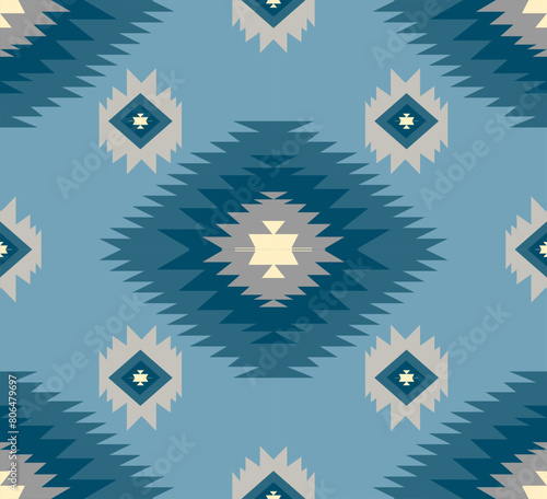 Navajo tribal ethnic Aztec  seamless pattern. South Western motif Mexican. Vector Navajo textile. Boho rug Woven carpet decor style. Design for Batik, fabric, clothing. Geometric ornament Indian.  