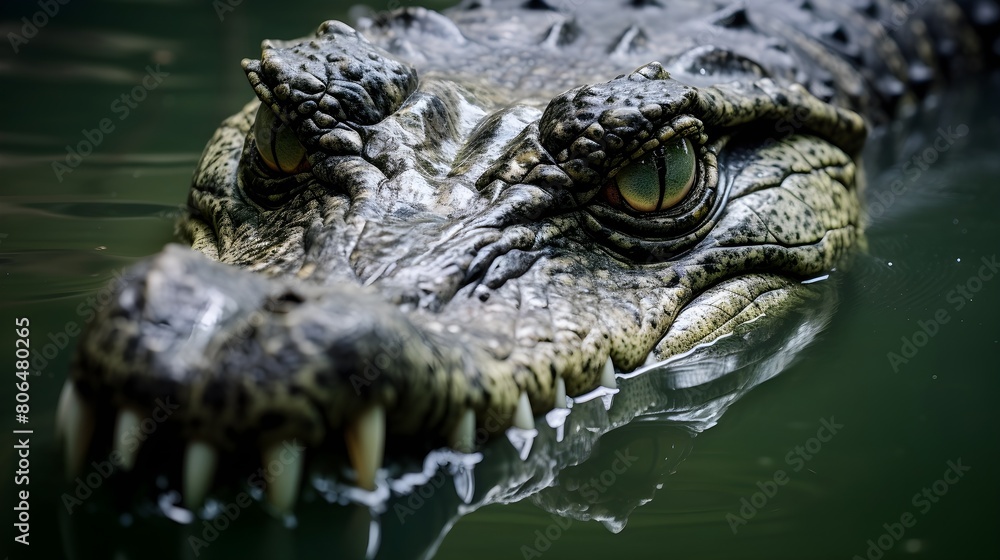 Fototapeta premium Stealthy crocodile submerged in water,