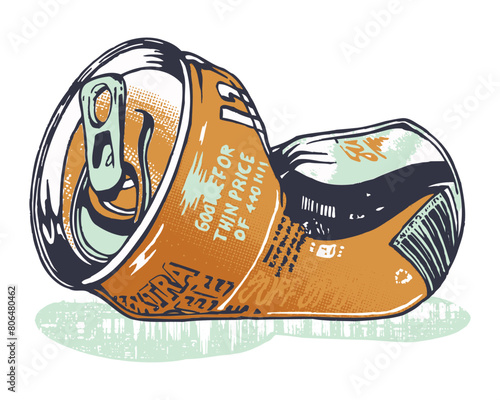 Handmade vector illustration of crushed drink can.