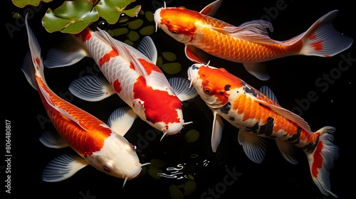 Tranquil koi fish swimming in a pond,