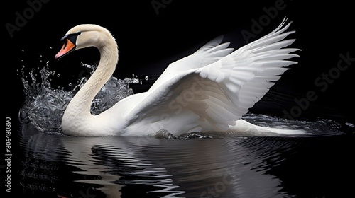 Tranquil swan gracefully gliding on water,