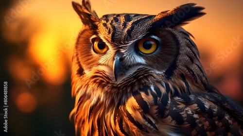 Wise owl perched against the fading daylight