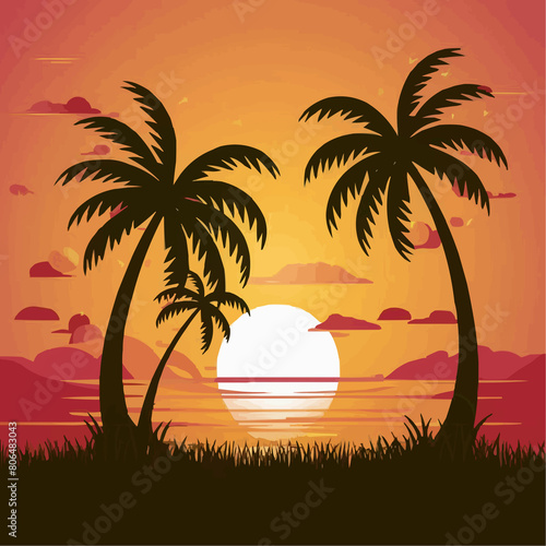sunset on the beach illustration