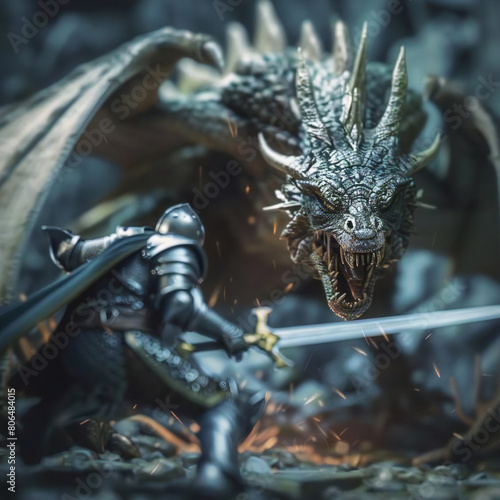 ドラゴンに立ち向かう勇者｜A brave man confronts the dragon　Generative　AI © Digital Technology
