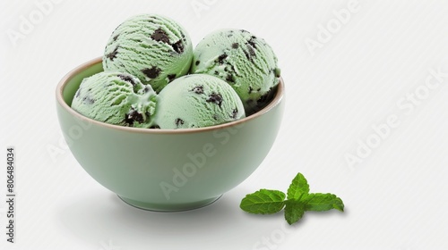 A bowl of mint chocolate chip ice cream generative ai
