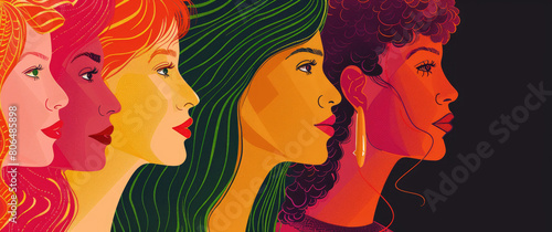 An illustration of three women from different ethnicities standing next to each other