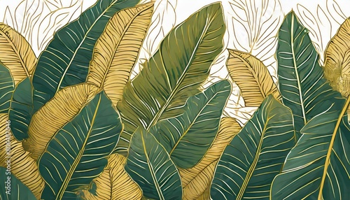 botanical art. Abstract tropical leaf wallpaper, Luxurious nature leaf design in linear style.