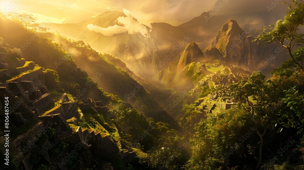 Sunrise over Machu Picchu A Testament to the Eternal Legacy of Ancient Civilizations Generative ai