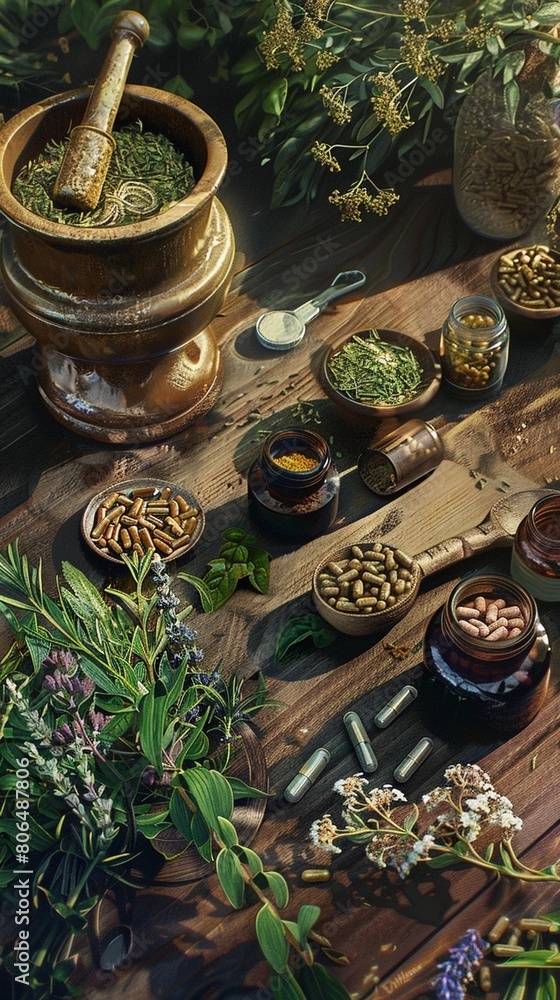 Fototapeta premium Herbal Healing Remedies Still Life