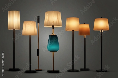 A set of comfortable modern and realistic style floor lamps on a dark background