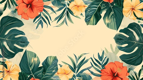 Create a fulllength banner design adorned with various summer elements Positioned in the center is an empty space photo