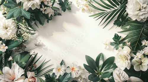 Formulate a fulllength banner featuring a variety of summerinspired elements Position an empty space in the middle for customizable content Emphasize a refined and trendy design st photo